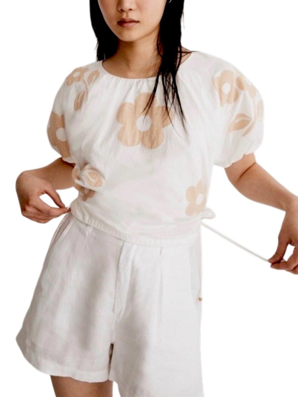 NWOT Madewell Embroidered Poplin Puff Sleeve Cutout Crop Top XXS White